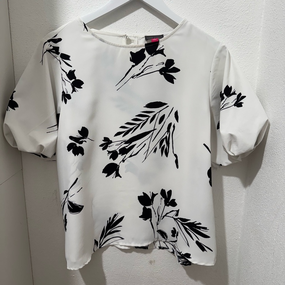 Vince Camuto Black Floral on White Blouse